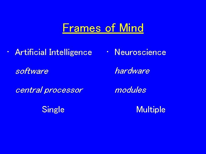 Frames of Mind • Artificial Intelligence • Neuroscience software hardware central processor modules Single