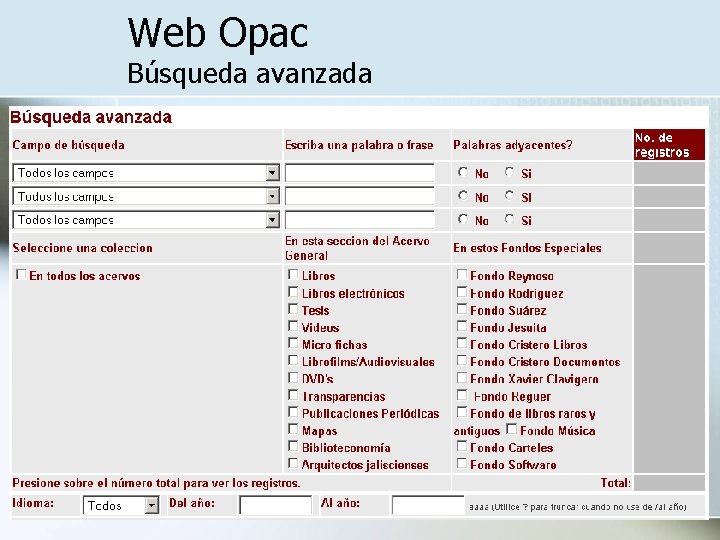 Web Opac Búsqueda avanzada 