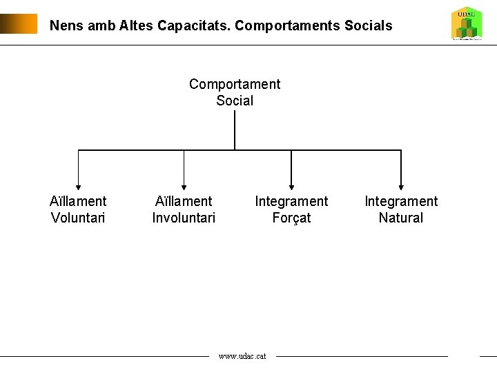 Nens amb Altes Capacitats. Comportaments Socials Comportament Social Aïllament Voluntari Aïllament Involuntari Integrament Forçat