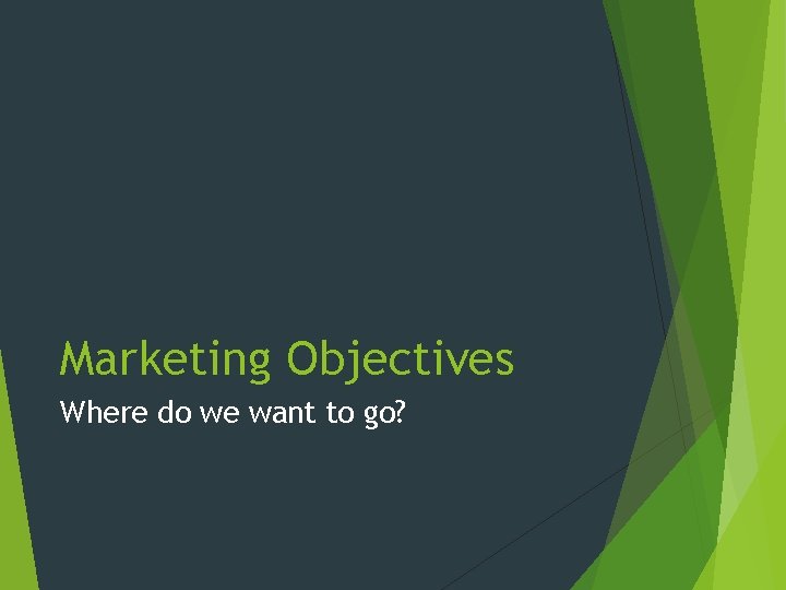Marketing Objectives Where do we want to go? 