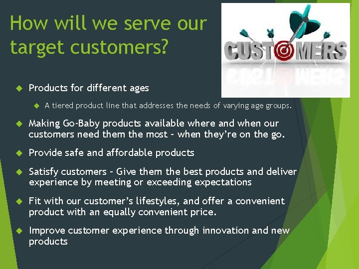 How will we serve our target customers? Products for different ages A tiered product