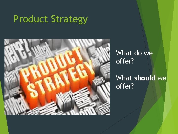 Product Strategy What do we offer? What should we offer? 