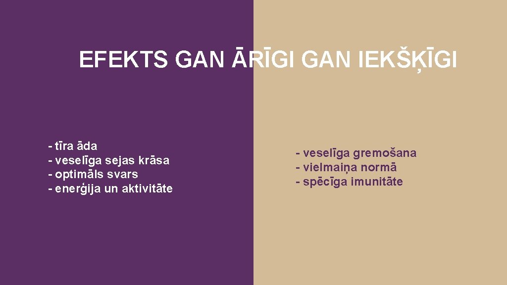EFEKTS GAN ĀRĪGI GAN IEKŠĶĪGI - tīra āda - veselīga sejas krāsa - optimāls