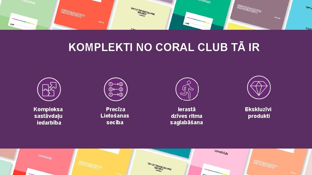 KOMPLEKTI NO CORAL CLUB TĀ IR Kompleksa sastāvdaļu iedarbība Precīza Lietošanas secība Ierastā dzīves