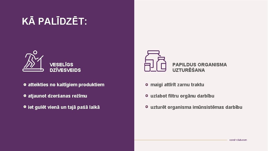 KĀ PALĪDZĒT: VESELĪGS DZĪVESVEIDS PAPILDUS ORGANISMA UZTURĒŠANA atteikties no kaitīgiem produktiem maigi attīrīt zarnu