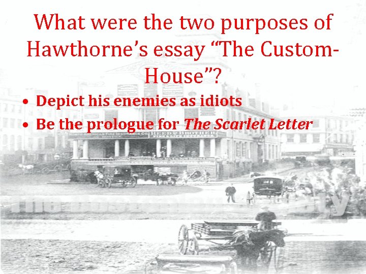 What were the two purposes of Hawthorne’s essay “The Custom. House”? • Depict his