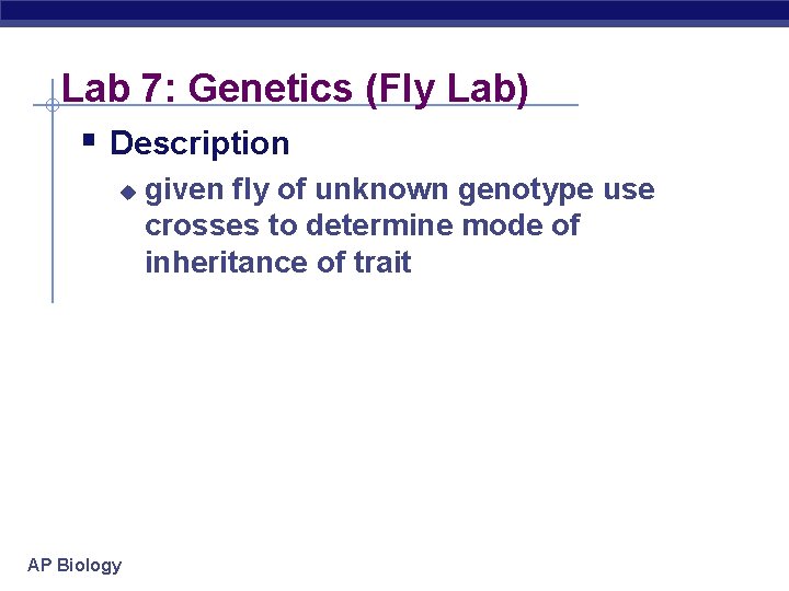 Lab 7: Genetics (Fly Lab) § Description u AP Biology given fly of unknown