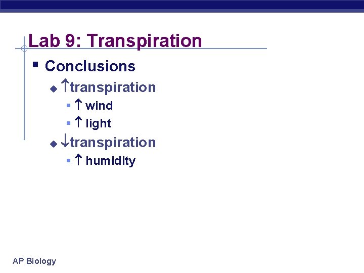 Lab 9: Transpiration § Conclusions u transpiration § wind § light u transpiration §