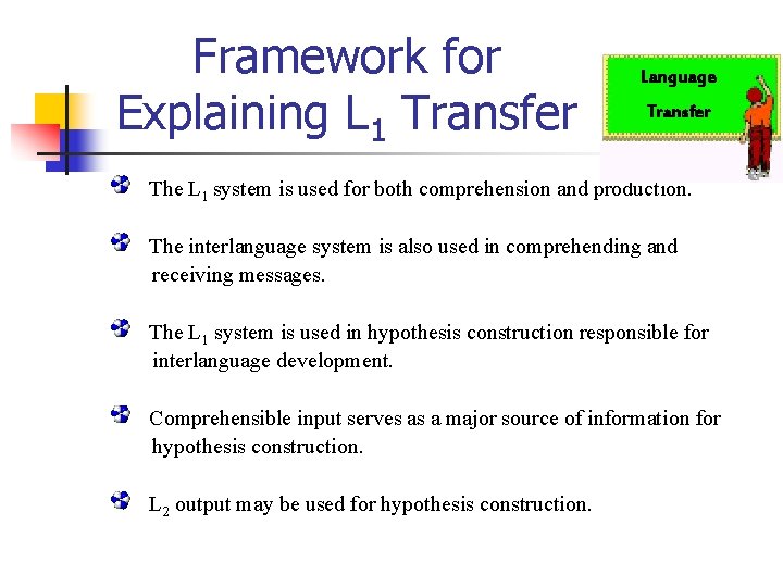 Framework for Explaining L 1 Transfer Language Transfer The L 1 system is used