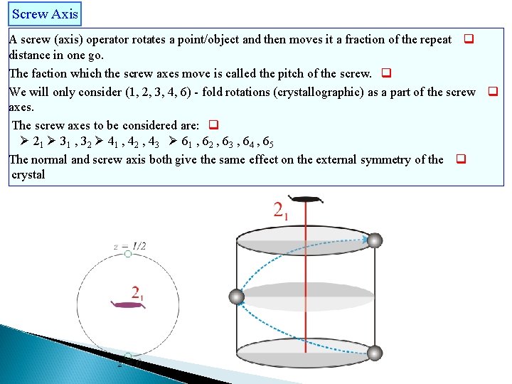 Screw Axis A screw (axis) operator rotates a point/object and then moves it a