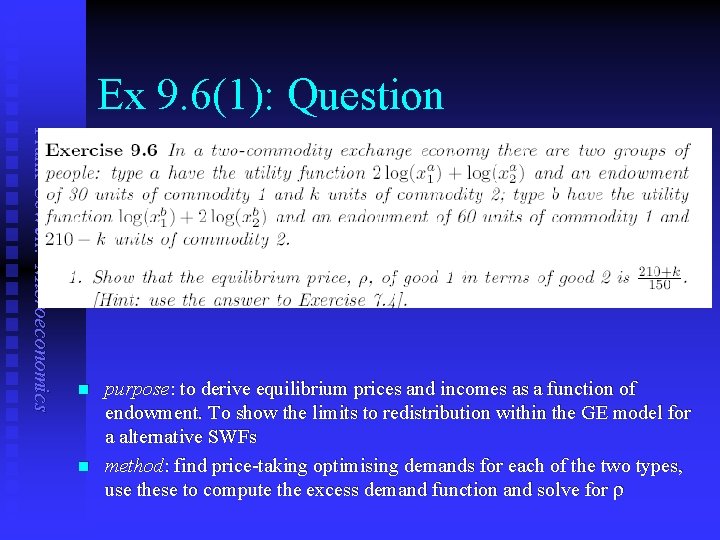 Ex 9. 6(1): Question Frank Cowell: Microeconomics n n purpose: to derive equilibrium prices