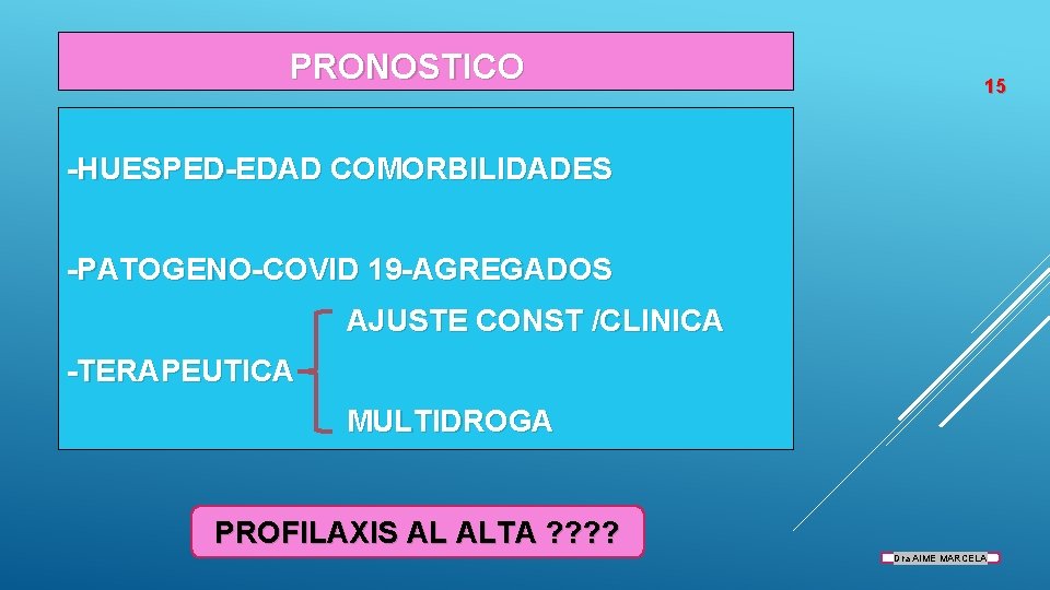 PRONOSTICO 15 -HUESPED-EDAD COMORBILIDADES -PATOGENO-COVID 19 -AGREGADOS AJUSTE CONST /CLINICA -TERAPEUTICA MULTIDROGA PROFILAXIS AL