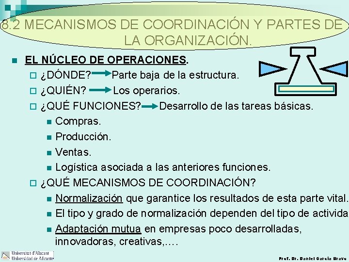 8. 2 MECANISMOS DE COORDINACIÓN Y PARTES DE LA ORGANIZACIÓN. n EL NÚCLEO DE