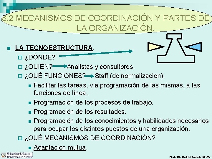 8. 2 MECANISMOS DE COORDINACIÓN Y PARTES DE LA ORGANIZACIÓN. n LA TECNOESTRUCTURA. ¨
