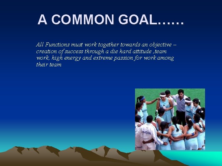 A COMMON GOAL…… All Functions must work together towards an objective – creation of