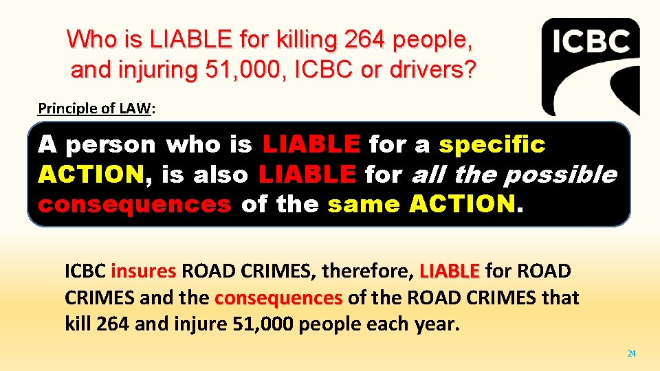 Who is LIABLE for killing 264 people, and injuring 51, 000, ICBC or drivers?