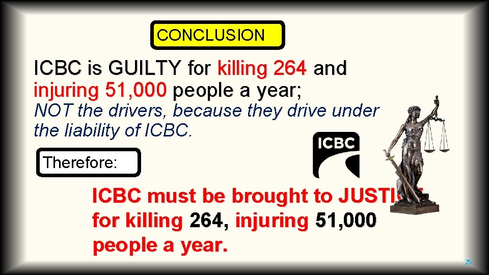 CONCLUSION ICBC is GUILTY for killing 264 and injuring 51, 000 people a year;