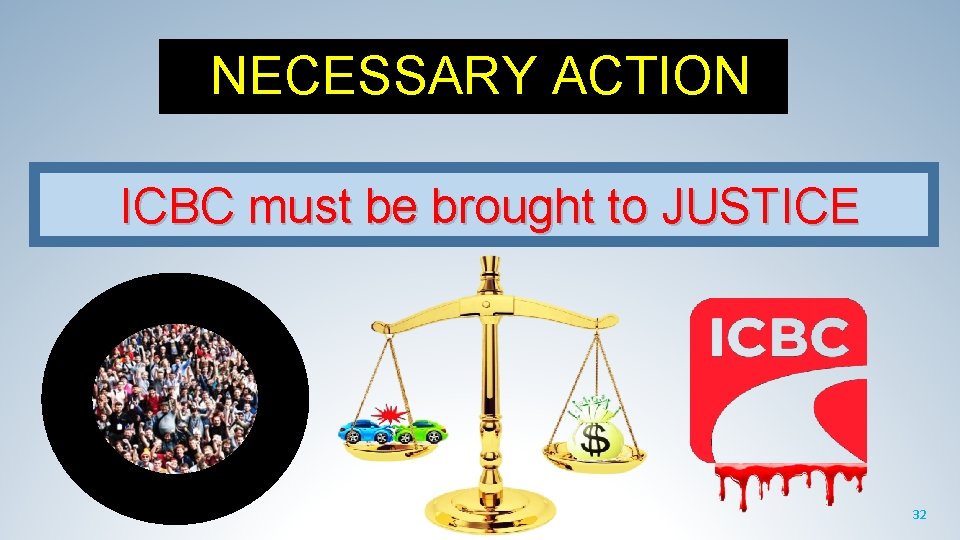NECESSARY ACTION ICBC must be brought to JUSTICE 32 