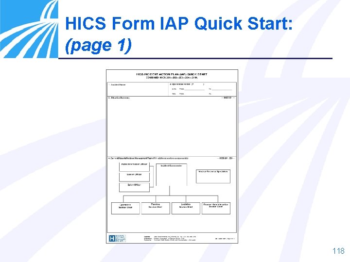 HICS Form IAP Quick Start: (page 1) 118 