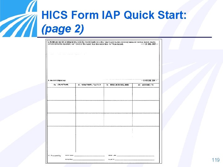 HICS Form IAP Quick Start: (page 2) 119 HICS Form IAP Quick Start: (page 2) 119