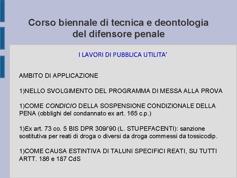 Corso biennale di tecnica e deontologia del difensore penale I LAVORI DI PUBBLICA UTILITA’