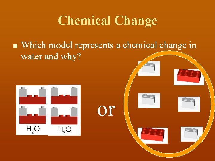 Chemical Change n Which model represents a chemical change in water and why? or