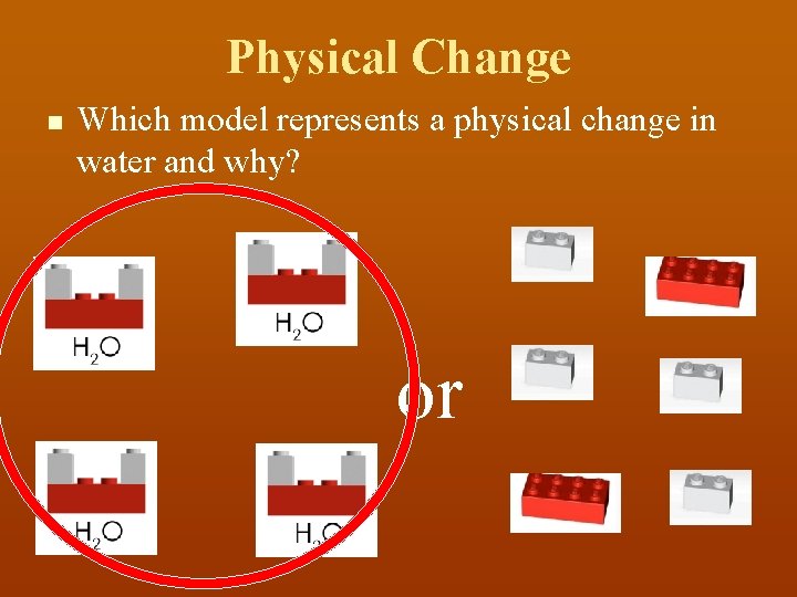 Physical Change n Which model represents a physical change in water and why? or