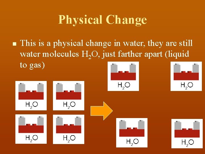 Physical Change n This is a physical change in water, they are still water