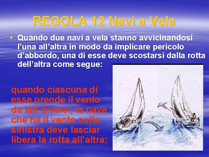 REGOLA 12 Navi a Vela § Quando due navi a vela stanno avvicinandosi l’una