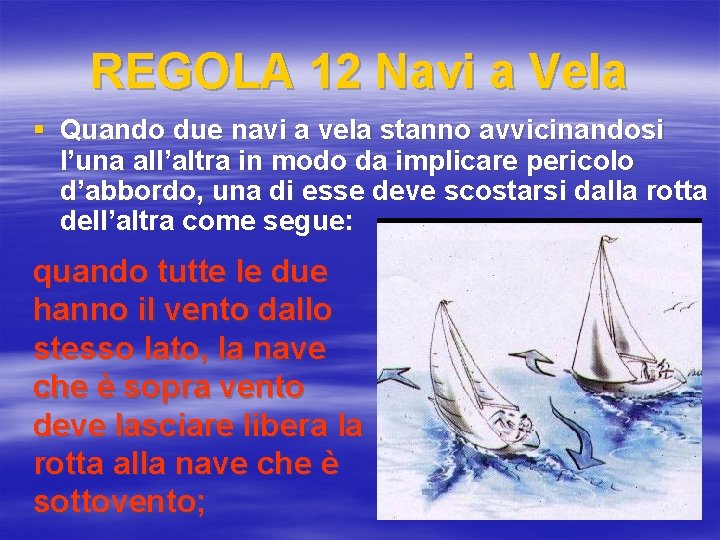 REGOLA 12 Navi a Vela § Quando due navi a vela stanno avvicinandosi l’una