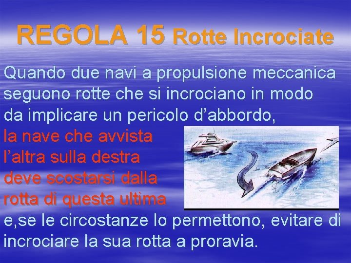 REGOLA 15 Rotte Incrociate Quando due navi a propulsione meccanica seguono rotte che si