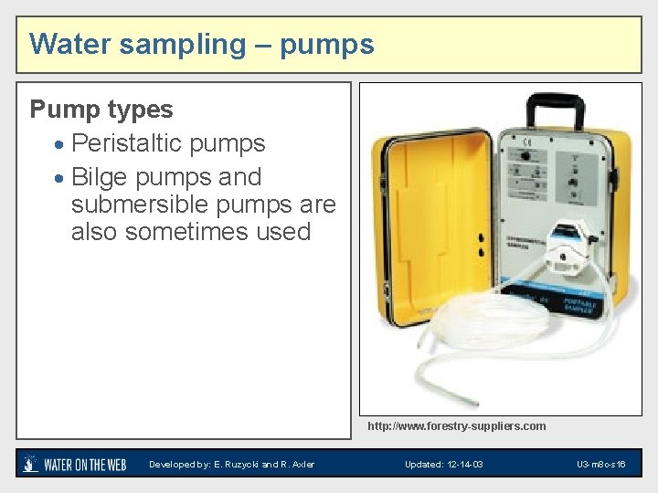 Water sampling – pumps Pump types · Peristaltic pumps · Bilge pumps and submersible