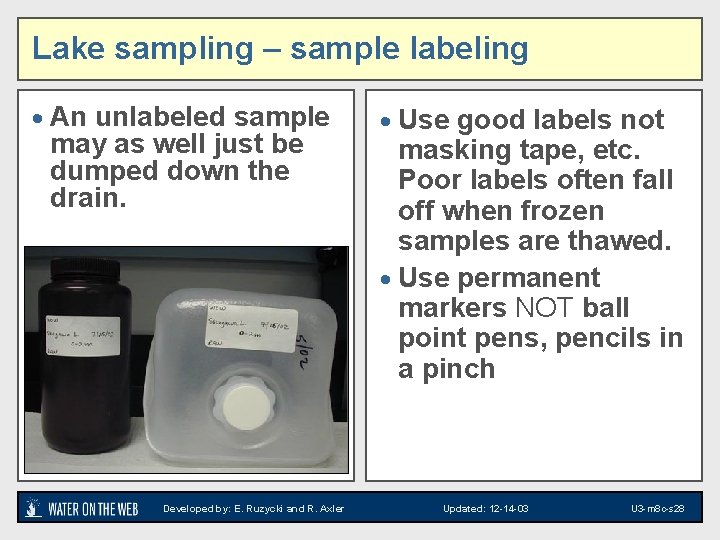 Lake sampling – sample labeling · An unlabeled sample may as well just be