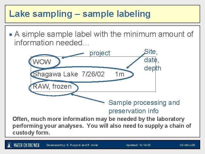 Lake sampling – sample labeling · A simple sample label with the minimum amount
