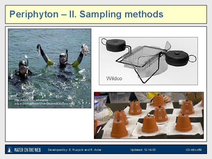 Periphyton – II. Sampling methods Photos of sampling methods http: //www. nmu. edu/wwwedgar/biology/web/Strand/wave%20 zone.