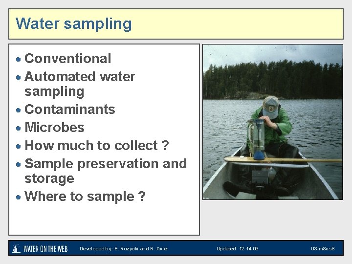 Water sampling · Conventional · Automated water sampling · Contaminants · Microbes · How