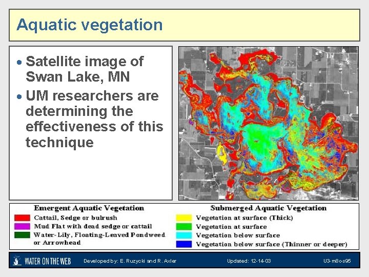 Aquatic vegetation · Satellite image of Swan Lake, MN · UM researchers are determining