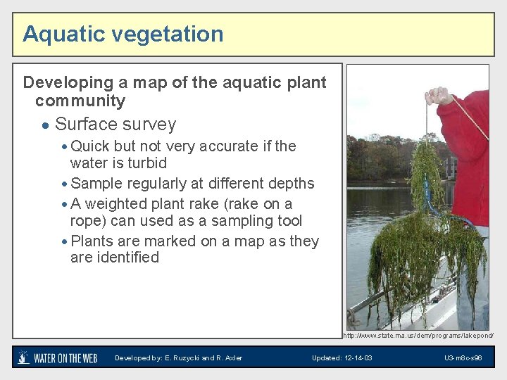 Aquatic vegetation Developing a map of the aquatic plant community · Surface survey ·