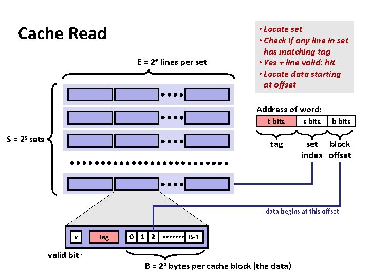 Cache Read E = 2 e lines per set • Locate set • Check