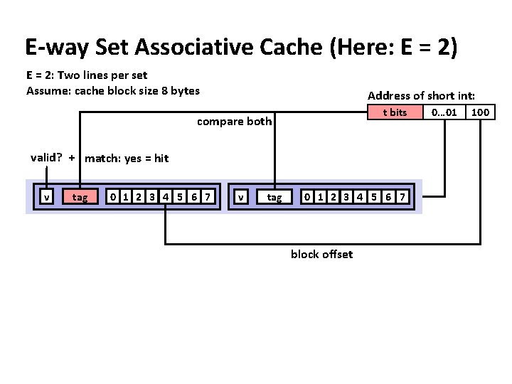 E-way Set Associative Cache (Here: E = 2) E = 2: Two lines per
