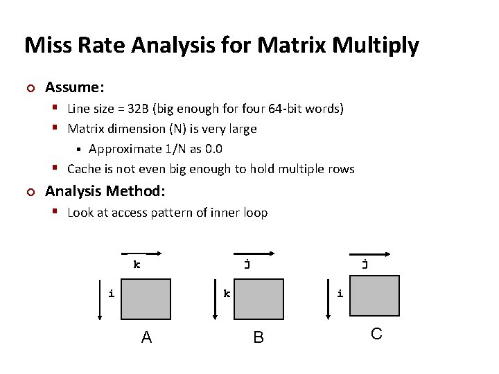 Miss Rate Analysis for Matrix Multiply ¢ Assume: § Line size = 32 B