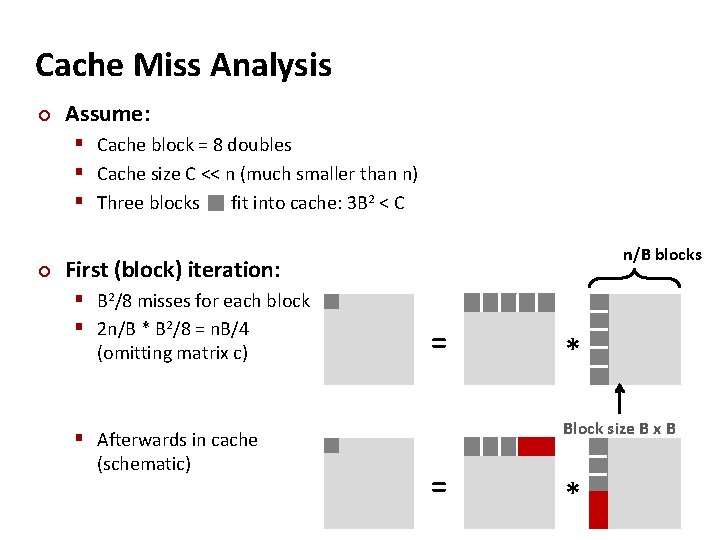 Cache Miss Analysis ¢ Assume: § Cache block = 8 doubles § Cache size