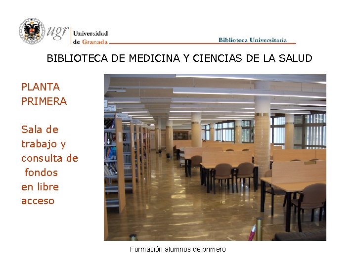 BIBLIOTECA DE MEDICINA Y CIENCIAS DE LA SALUD PLANTA PRIMERA Sala de trabajo y