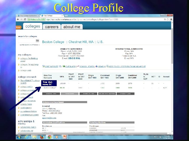 College Profile Your Stats versus BC 