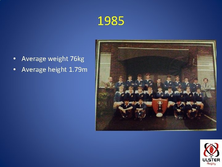 1985 • Average weight 76 kg • Average height 1. 79 m 