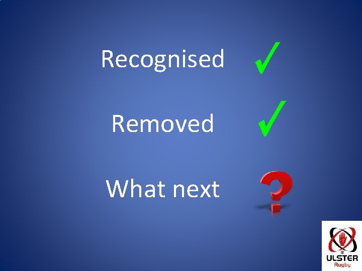 Recognised Removed What next 