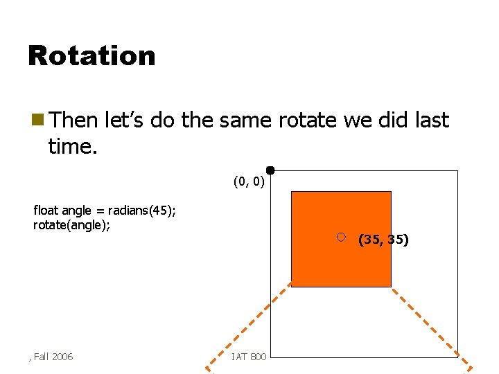 Rotation g Then time. let’s do the same rotate we did last (0, 0)