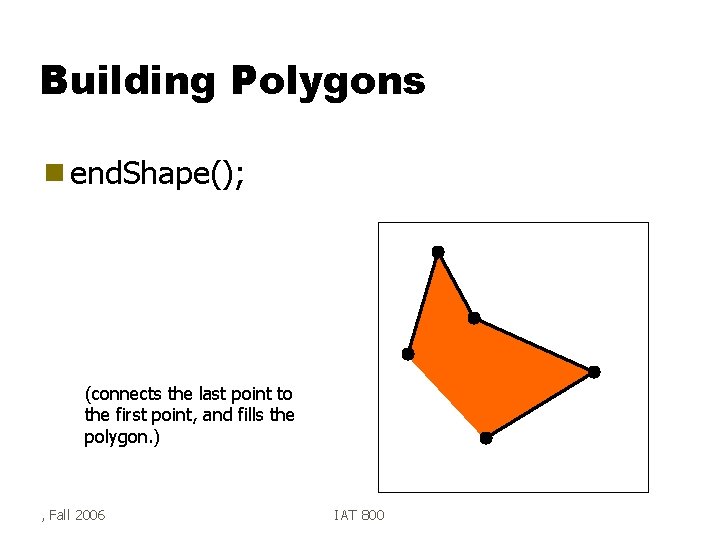 Building Polygons g end. Shape(); (connects the last point to the first point, and