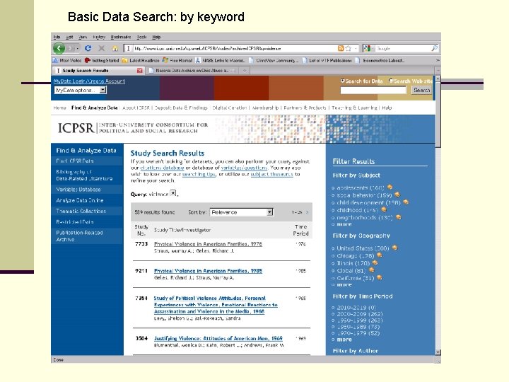 Basic Data Search: by keyword 