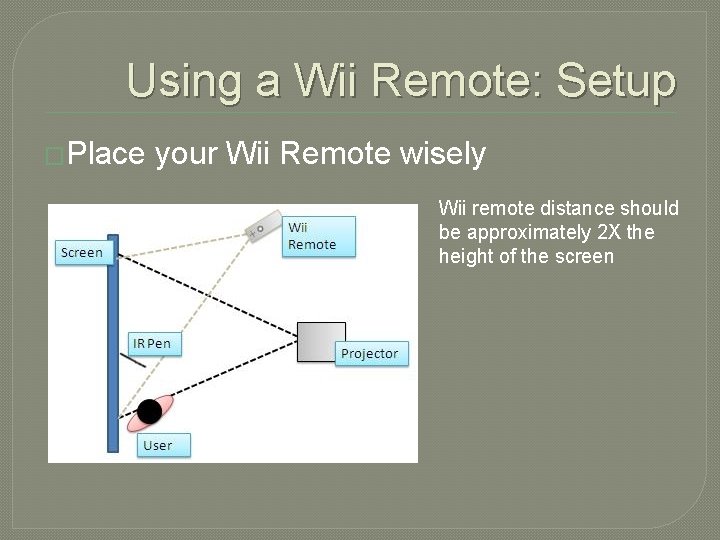 Using a Wii Remote: Setup �Place your Wii Remote wisely Wii remote distance should